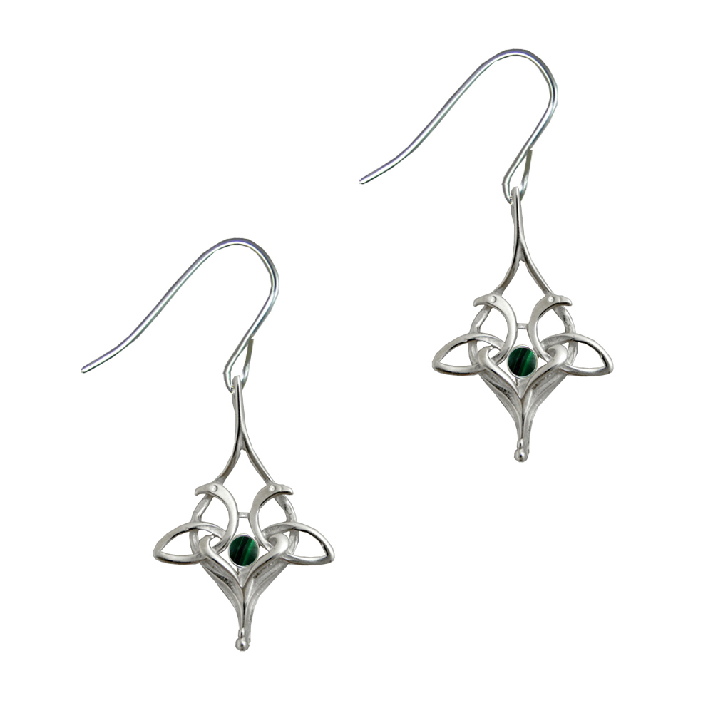 Sterling Silver Drop Dangle Celtic Knot Earrings With Malachite